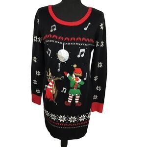 Woman’s Hooked Up Christmas Knit Sweater Long Sleeve Size L0